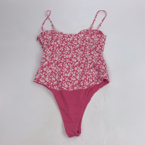 Zara Pink Floral Body Suit Tank Top Style Size Small Adjustable Zip up New NWT - Picture 2 of 16